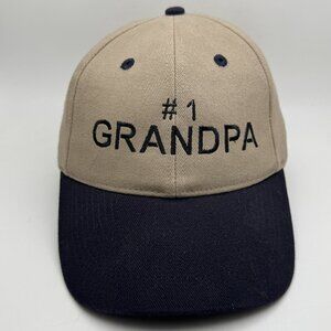 TOPPERS #1 Grandpa Baseball Cap Hat Adjustable Beige Navy Blue Embroidered Gift
